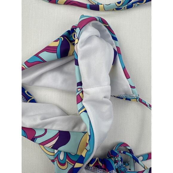 Unknown Brand - Triangle Halter Bikini Top & Tie Side Bottoms in Blue - Picture 2 of 3